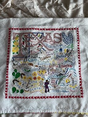 Texas Map Embroidered Cotton Catsudio Bandana- White with Multicolor Embroidery